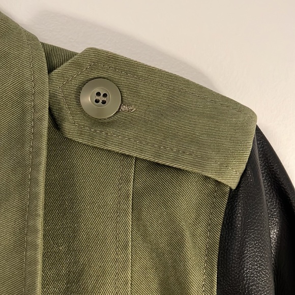 Army Green and pleather sleeve jacket, size S - Picture 5 of 9